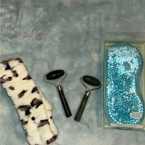 Leopard Print Headband with Jade Rollers and Eye Mask